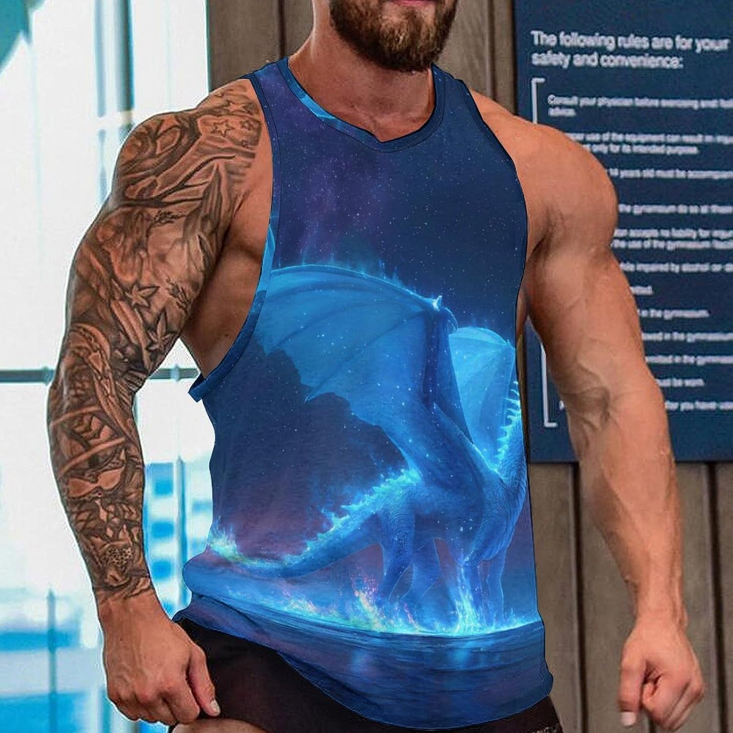 Ice Dragon Men's Tank Tops Sleeveless Muscle T-Shirt | Print,Muscle Shirt,for Athletic Running Gym,Workout Shirts,Tee Shirts