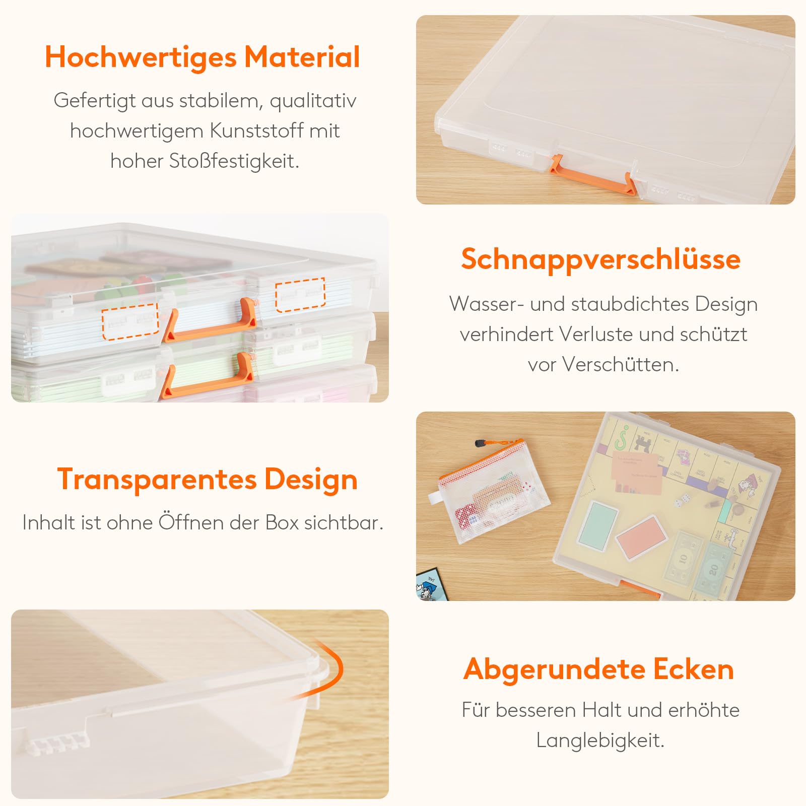 Lifewit 6 Pack Stapelbar Aufbewahrungsbox mit Deckel & Griff, Tragbar Document Box mit 6 Reißverschlusstaschen und Etiketten, Storage Box für Papier Foto Bastelbedarf Brettspiel, 33 x 31 cm/13x12