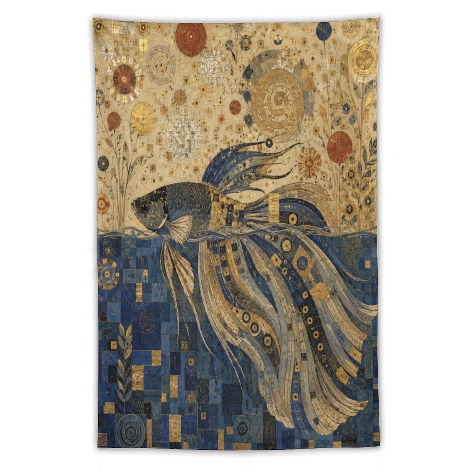 H3B8U2Y5 Betta Fish Wall Tapestry, Mosaic Style, College Dorm