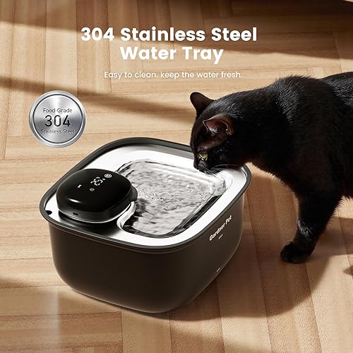 Miniatura 6 de Gardner Pet Fuente de agua inalámbrica para gatos, bandeja de acero inoxidable, fuente para gatos de 3.78 L, funciona con pilas, fuente de agua
