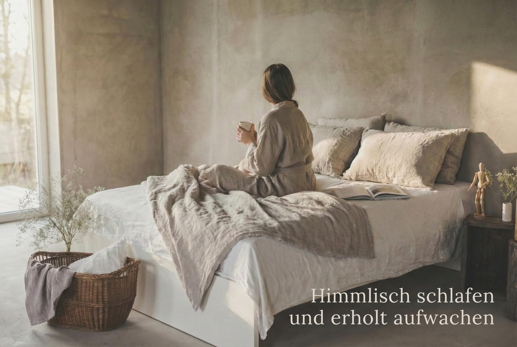 Leinen Bettwäsche Set 100% Natur Leinen Stonewashed, Naturfaser, mit Hotelverschluss (Natürliche Farbe, 135 x 200 cm, 40 x 80 cm)