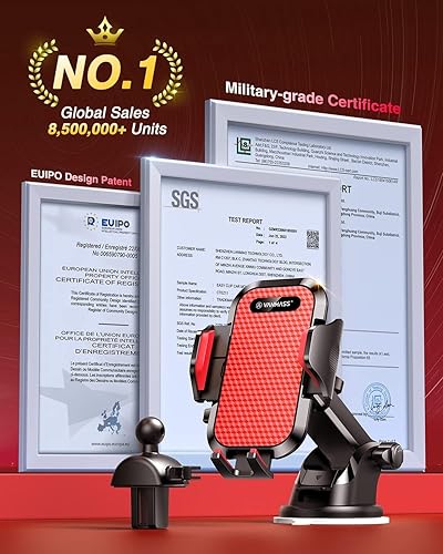 Miniatura 2 de VANMASS 2025 Verdadero grado militar Soportes de teléfono para tu automóvil 65+lbs más fuerte succión y clip Soporte de teléfono celular definitivo