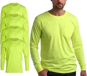 Bass Creek Outfitters Mens High Vis Long Sleeve - 4 Pack Construction Shirts for Men - Workwear Safety Shirts Sizes M-3XL