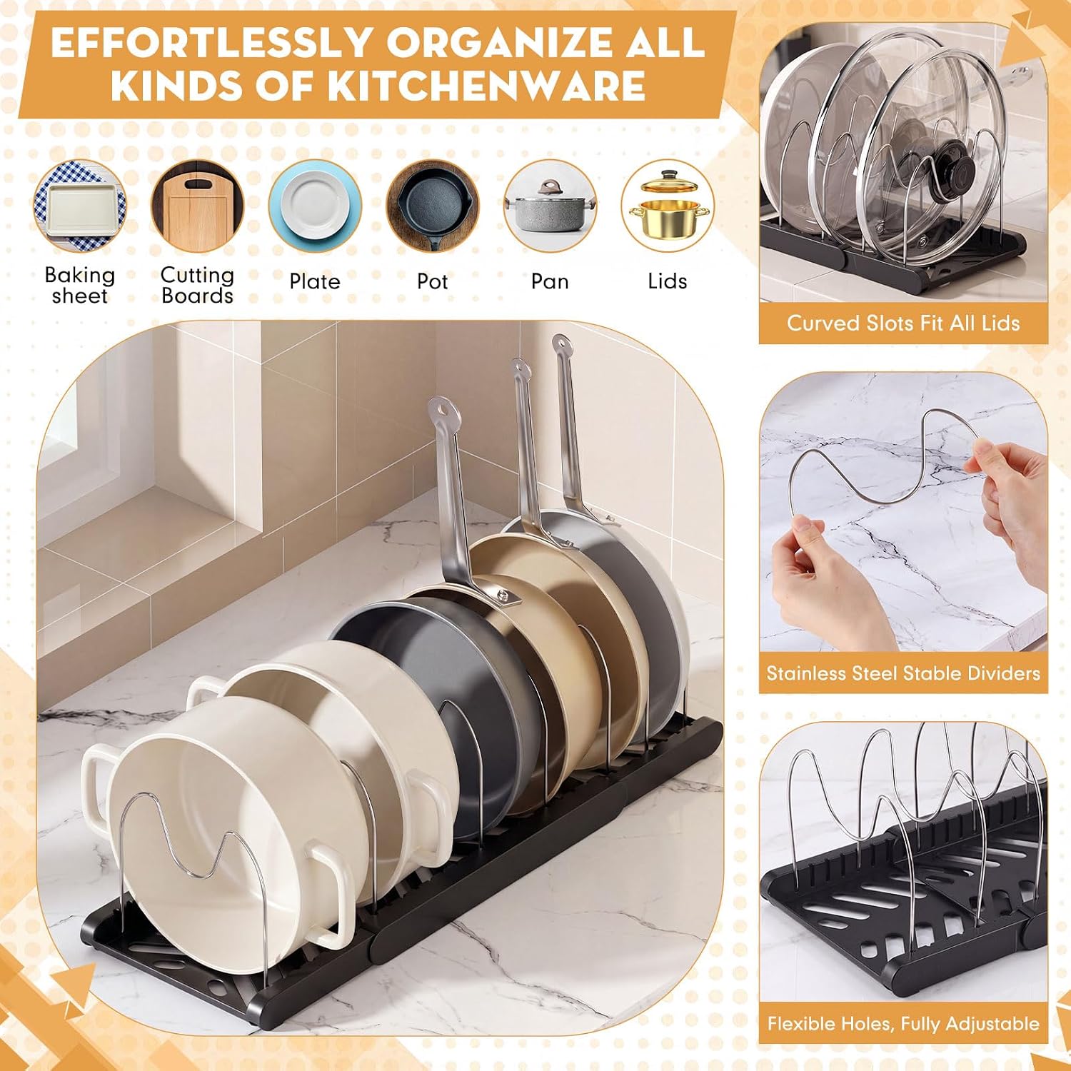 Sieral 2 Pack Expandable Pots and Pans Organizer Under Cabinet,Black