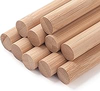 Vista 10 de Clavijas de madera para manualidades, 10 varillas de madera de 1/2 x 12 pulgadas, varillas de bambú redondas naturales para manualidades, tacos