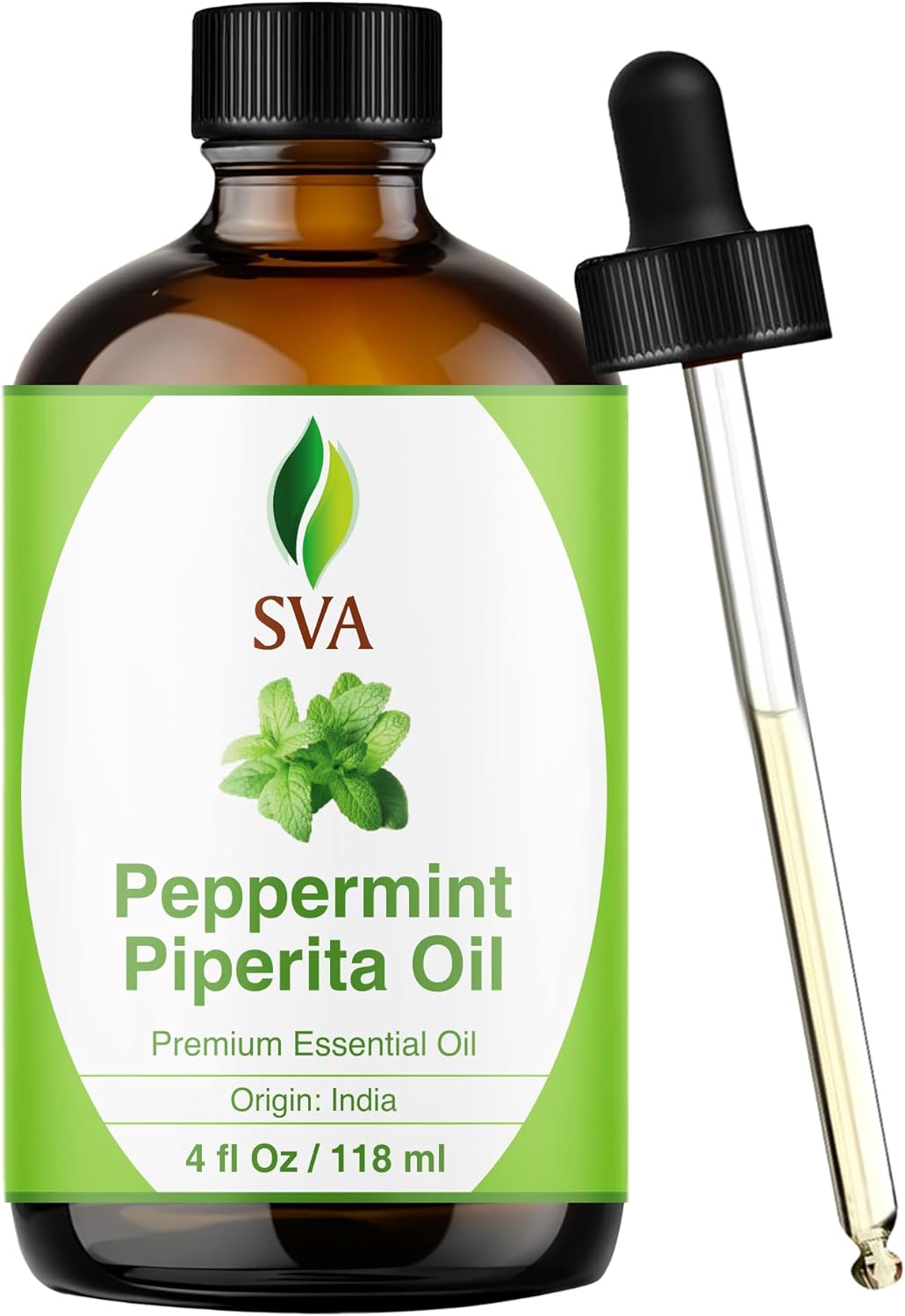 SVA Peppermint Piperita Essential Oil – 4 Fl Oz – 100% Natural Piperita Oil – for Diffuser, Hair Care, Face, Skin Care, Aromatherapy, Scalp and Body Massage, Soap and Candle Making – with Dropper