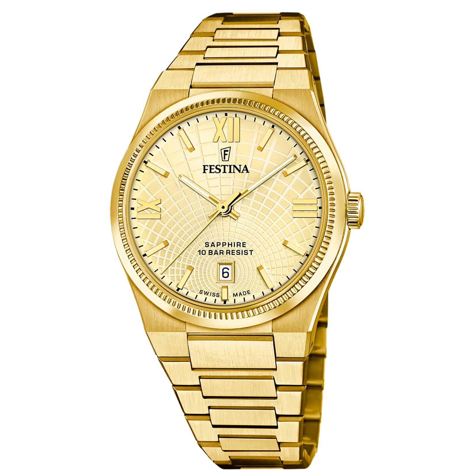 Festina Swiss Made Herrenuhr Analog aus Edelstahl 316l Goldfarben