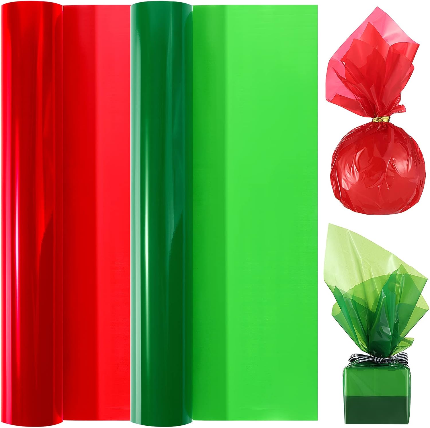 Outus 2 Rolls Christmas Cellophane Wrap Roll Clear