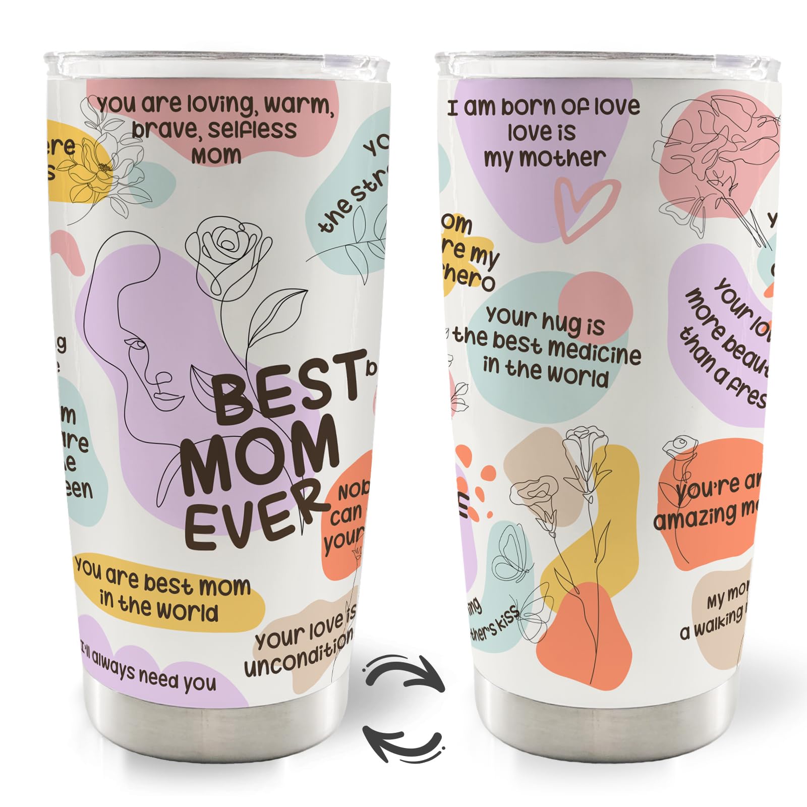 Best Mom Ever 20oz Travel Coffee Mug Tumbler, Best Mom Mother Ever Gifts for Christmas from Daughters Sons, Mom Birthday Gifts, Mothers Day Water Stainless Steel Tumbler with Lid and Straw