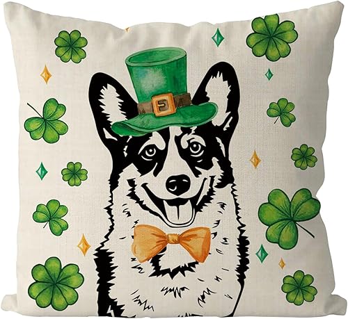 GAGEC Fundas de almohada del Día de San Patricio de 18 x 18 pulgadas, funda de almohada de Boston Terrier para perro, sala de estar, sofá,