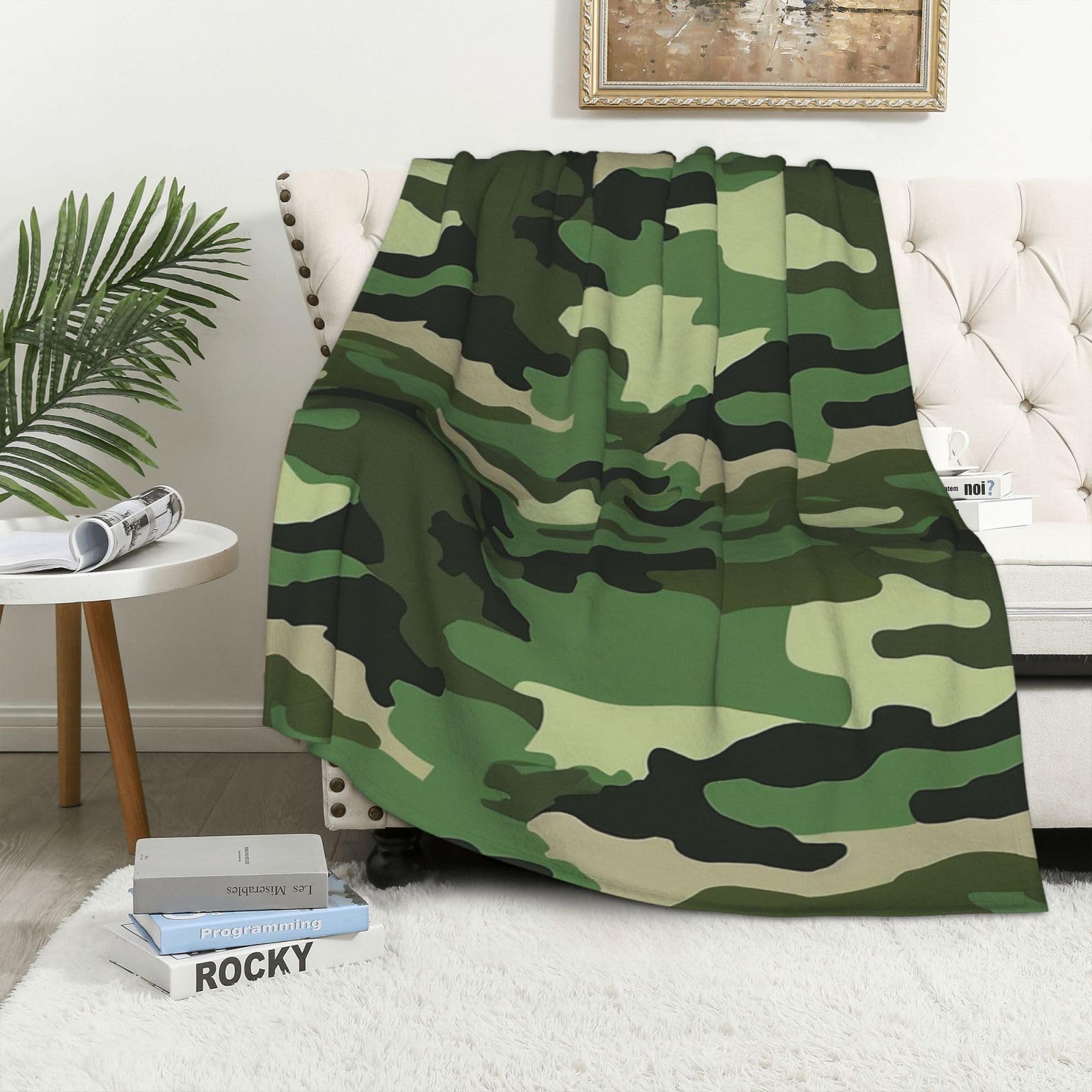 Couverture camouflage flanelle contre le froid de bureau et frissons sur canapé