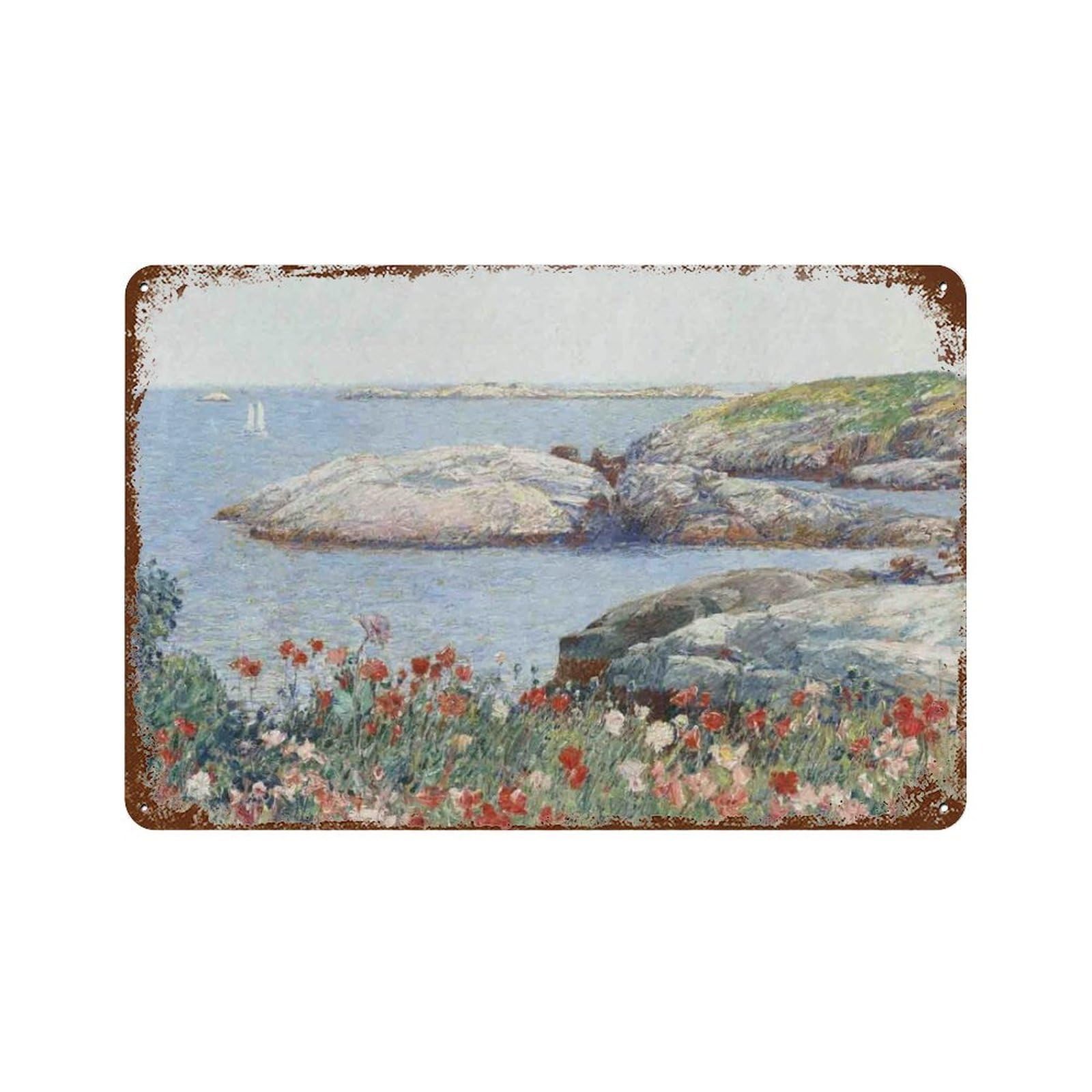 xiaoxiaoshen Retro Wildflower Seascape Painting Wall Decor Art Metal Tin Poster Modern Home Decor Art Home Bar Shop Decorations Vintage Sign 20x30cm