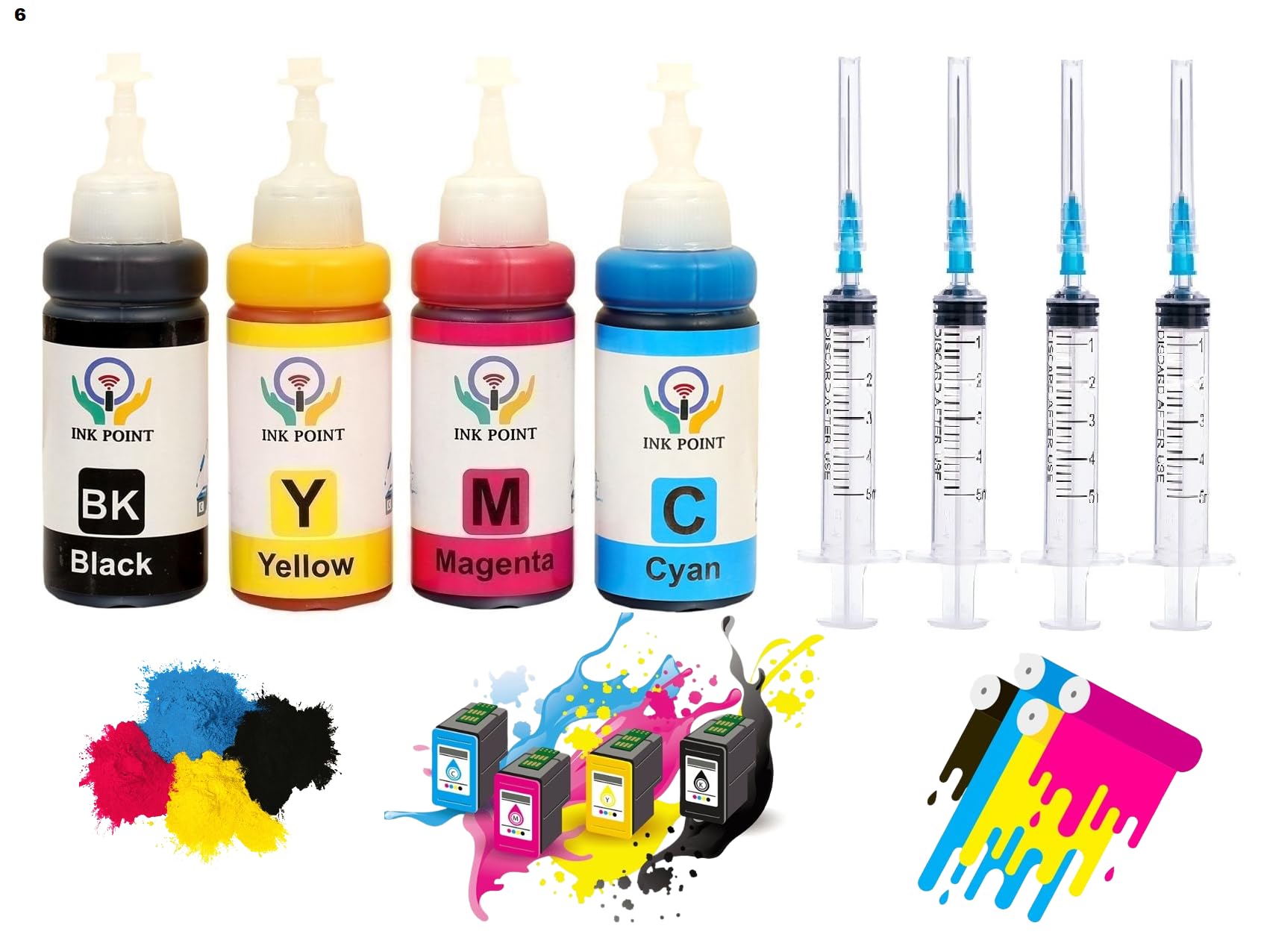INK POINT Refill Ink Compatible with HP 805 Ink Cartridge Compatible Printers for HP DeskJet 2332 Multi-Function Color Printer Black Tri Color Combo Pack Ink Cartridge (4 Ink 4 Syring)-image-1