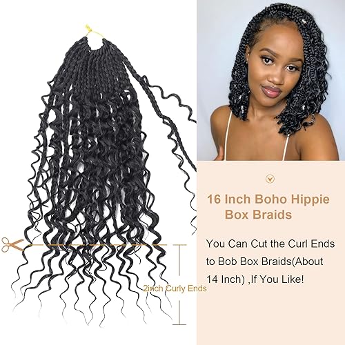 Vista 265 de Goddess Box Braids Crochet Hair With Curly Ends 18 Inch Bohomian Box Braids Crochet Braids 8 Packs 3X Crochet Braids Synthetic Braiding Hair 1B-4-30