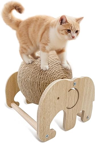 Juguete rascador para gatos, bola rascador de sisal natural con soporte estable, bola giratoria para gatos, juguete interactivo para ejercicios para