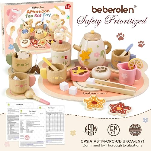 Miniatura 7 de Juego de fiesta de té para niños pequeños de 3 a 5 años, regalo de cumpleaños, juego de simulación, comida de picnic de madera, juguetes al aire