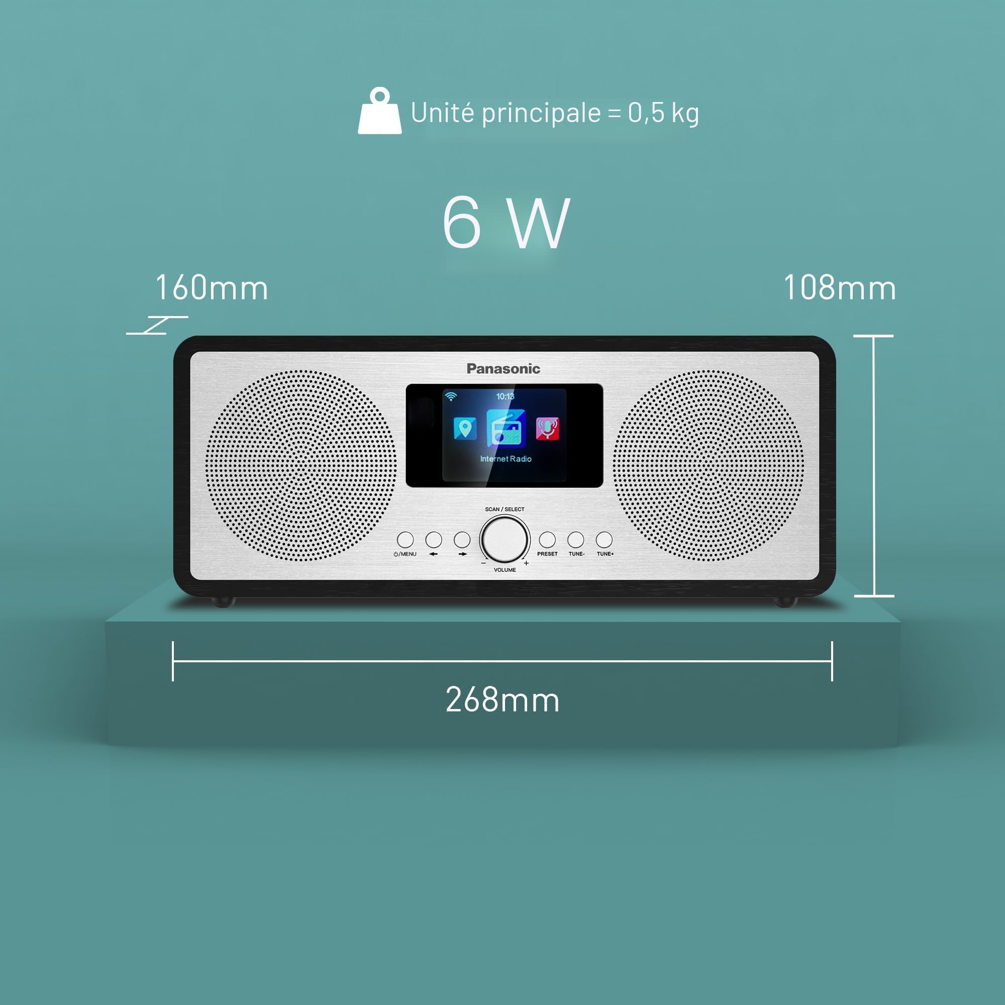 Panasonic RF-D40EG-K Radio Internet et Dab+/FM avec Bluetooth, 6W, Haut-Parleurs de 7,5 cm, Écran Couleur TFT de 2,4, Alarme et Minuterie de Mise en Veille, Télécommande, USB, Wi-FI, Noir