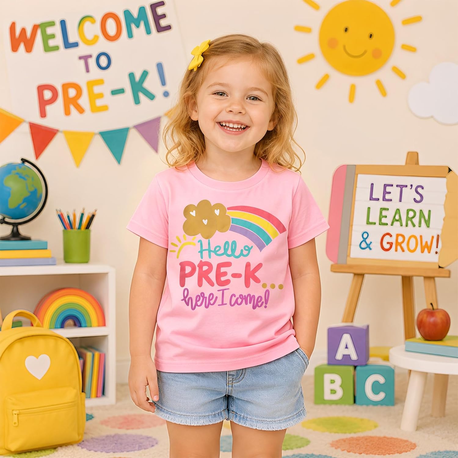 GLIGLITTR Pre-K Here I Come Preschool Shirt for Girls First Day of Prek School Tshirt Cute Rainbow Outfits Back to School Tee