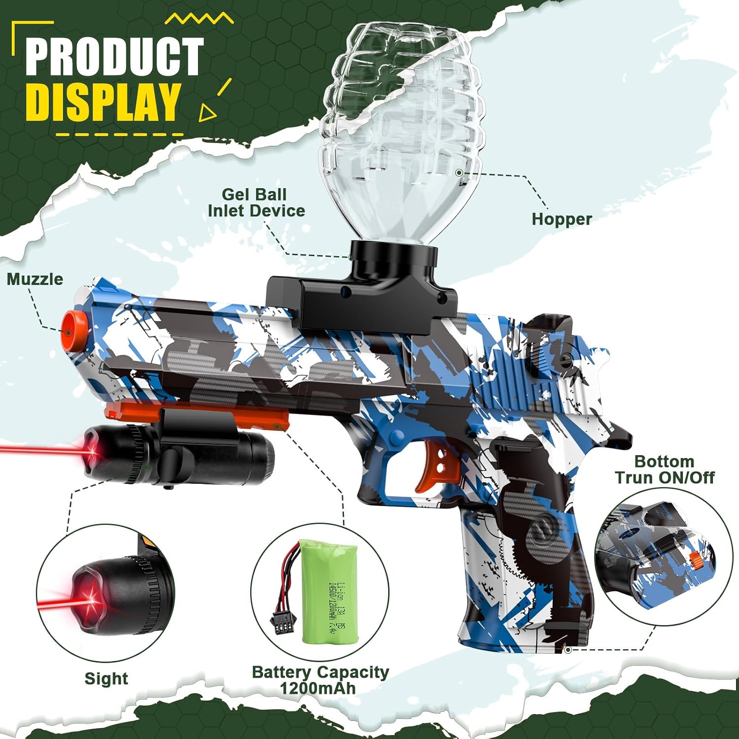Anstoy Electric Gel Ball Blaster, Automatic Splat Gun Toy for Outdoor Backyard Games, Halloween, Ages 14+