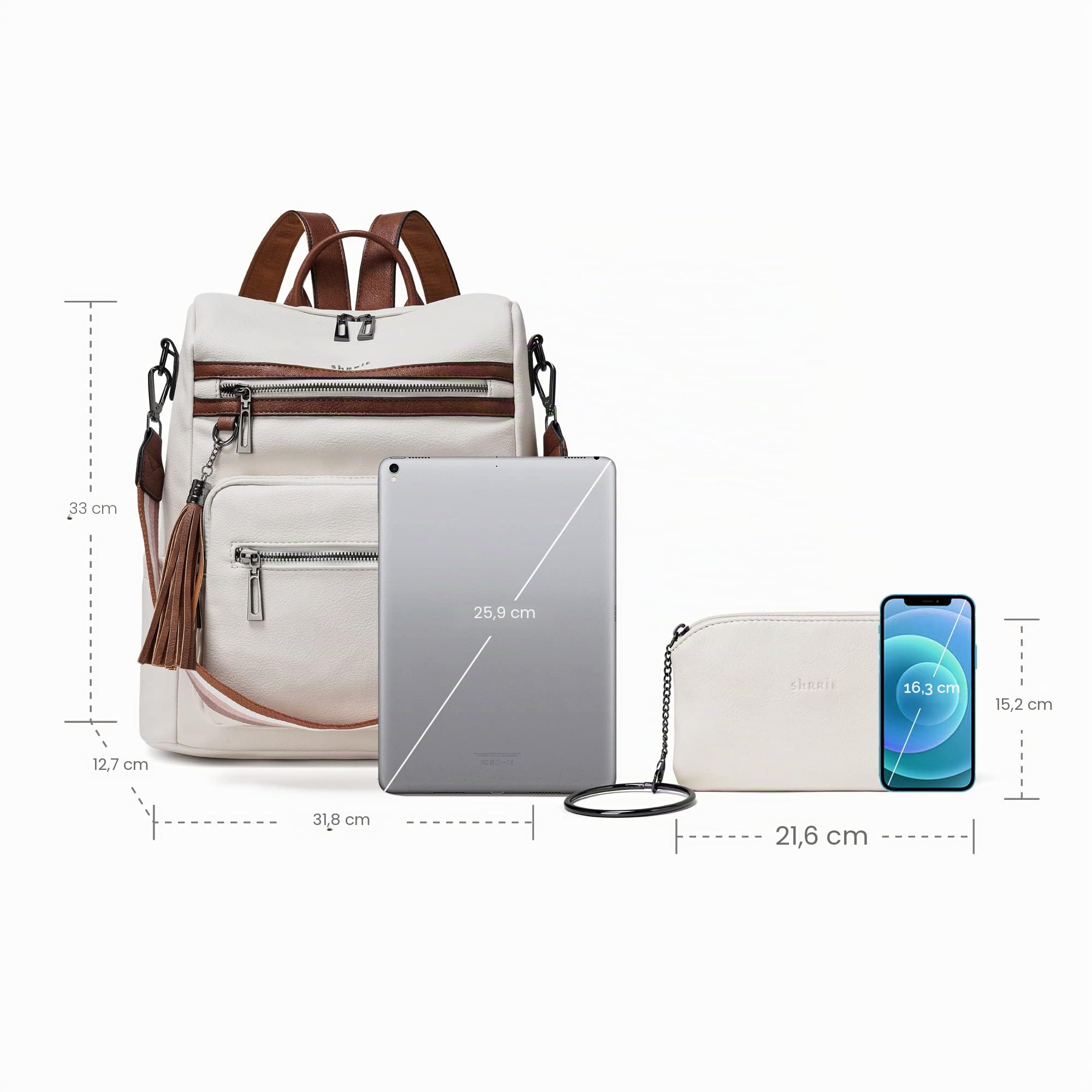 Shrrie Mochila Mujer, Bolso Mochila Antirrobo Mujer Impermeable Casual de Cuero, Mochilas de Viaje, Bolsa de Hombro Convertible con Pulsera Mochilas Daypack