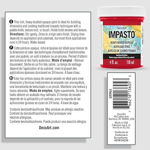 Miniatura 4 de DecoArt Impasto Paint, tono rojo cadmio, 4 onzas líquidas, tarro
