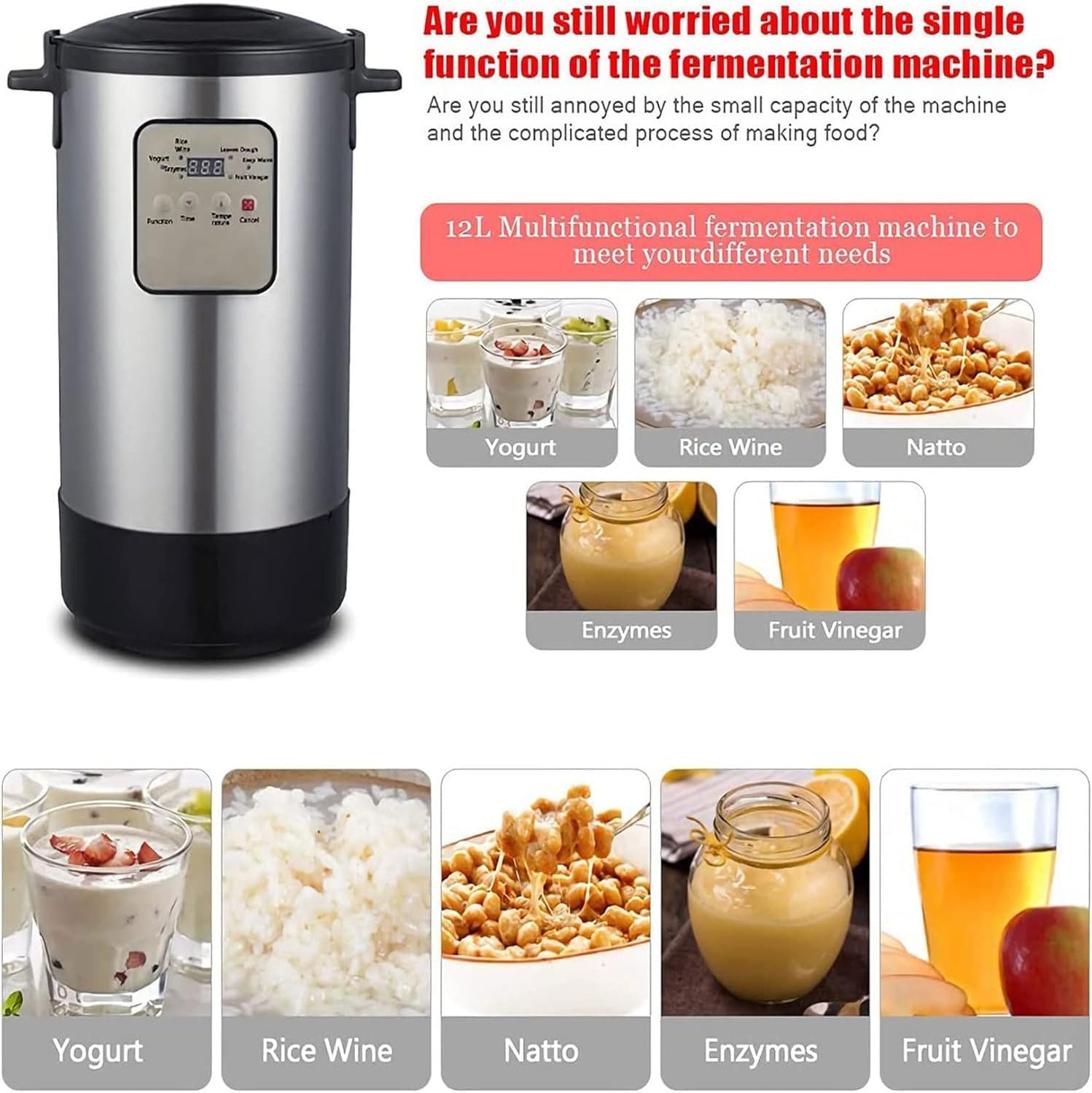 12/18L Electric Yogurt Fermenter,Automatic Digital Yoghurt Maker Machine,for Home Organic Yogurt, Fruit Wine Maker, Cheese Maker,18L