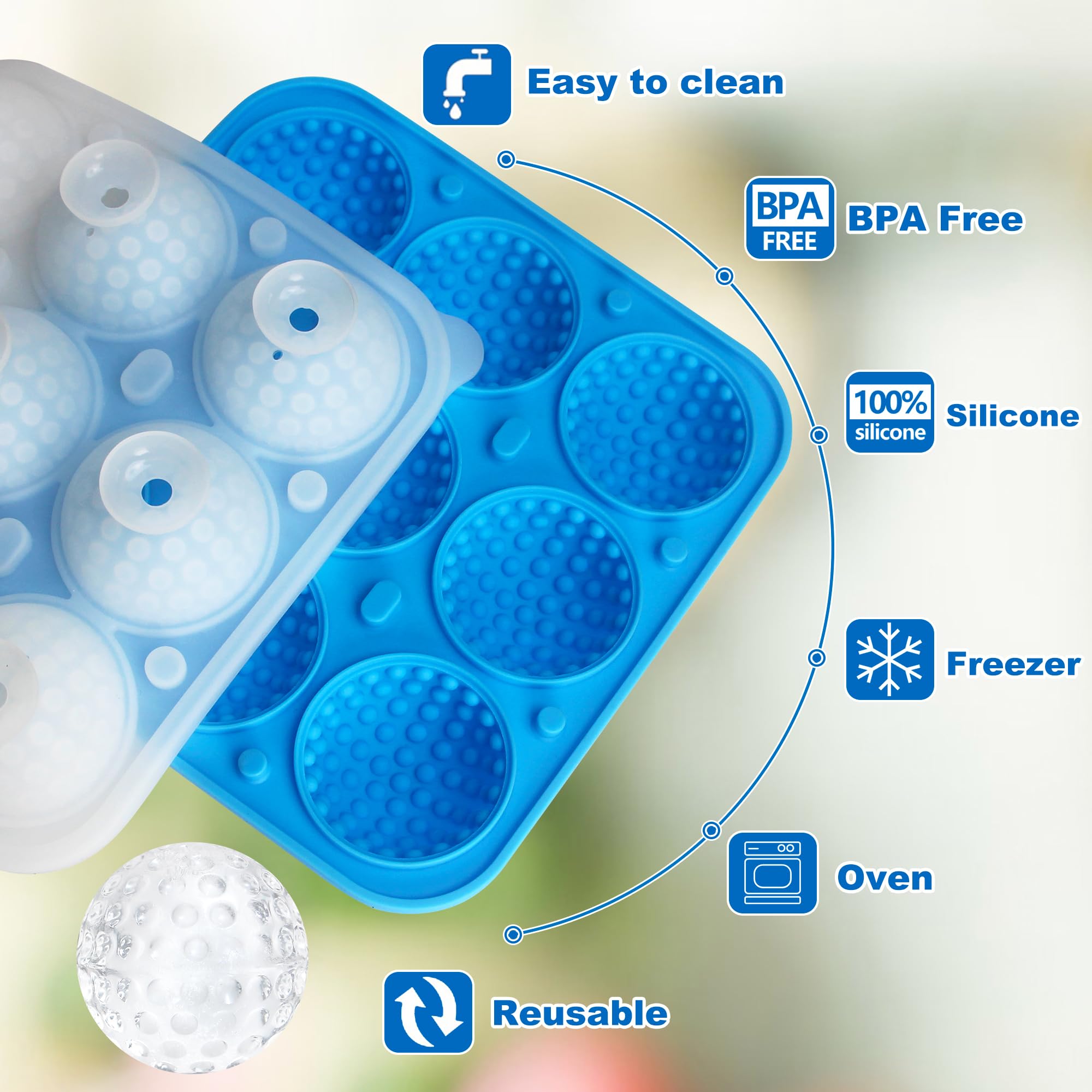 Sidosir Moldes de silicona para pelotas de golf con tapa para decoración de pasteles, bola de golf 3D de 9 cavidades para hielo, dulces, bomba de chocolate caliente