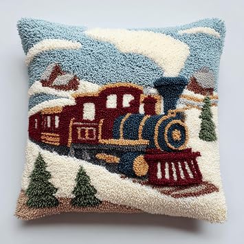 Amcdjkery Christmas Latch Hook Rug Pillow Kit | DIY Punch Needle Style Holiday Decor 43x43 cm, Festive Throw Pillow Craft Set for Adults & Teens, Easy Quick Project-3