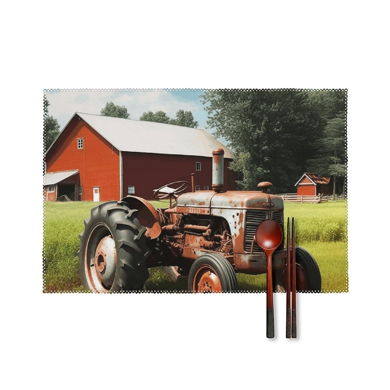 Company Farm Tractor Placemats Set of 6 Wipeable Table Mats for Kitchen Dining Table Heat Resistant Waterproof Modern Indoor/Outdoor Non-Slip Easy Clean Place Mats