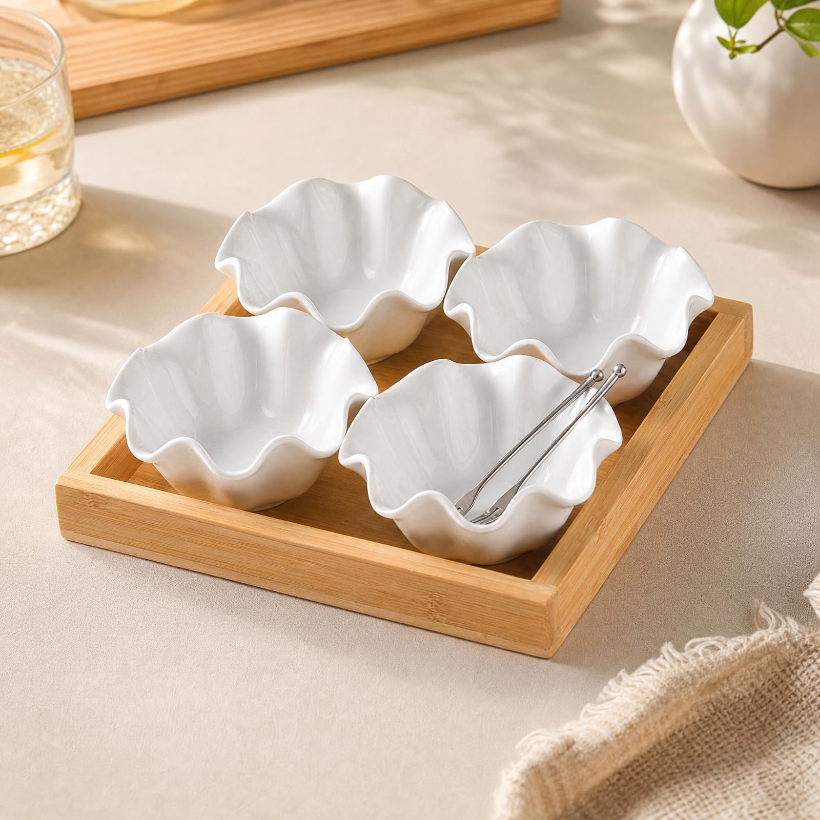 Banja Cerámica Blanca con Recipientes en Forma Dividido Plato Botanical Cerámica Brillante Vajilla para Reuniones Informales, 6 Cuadros
