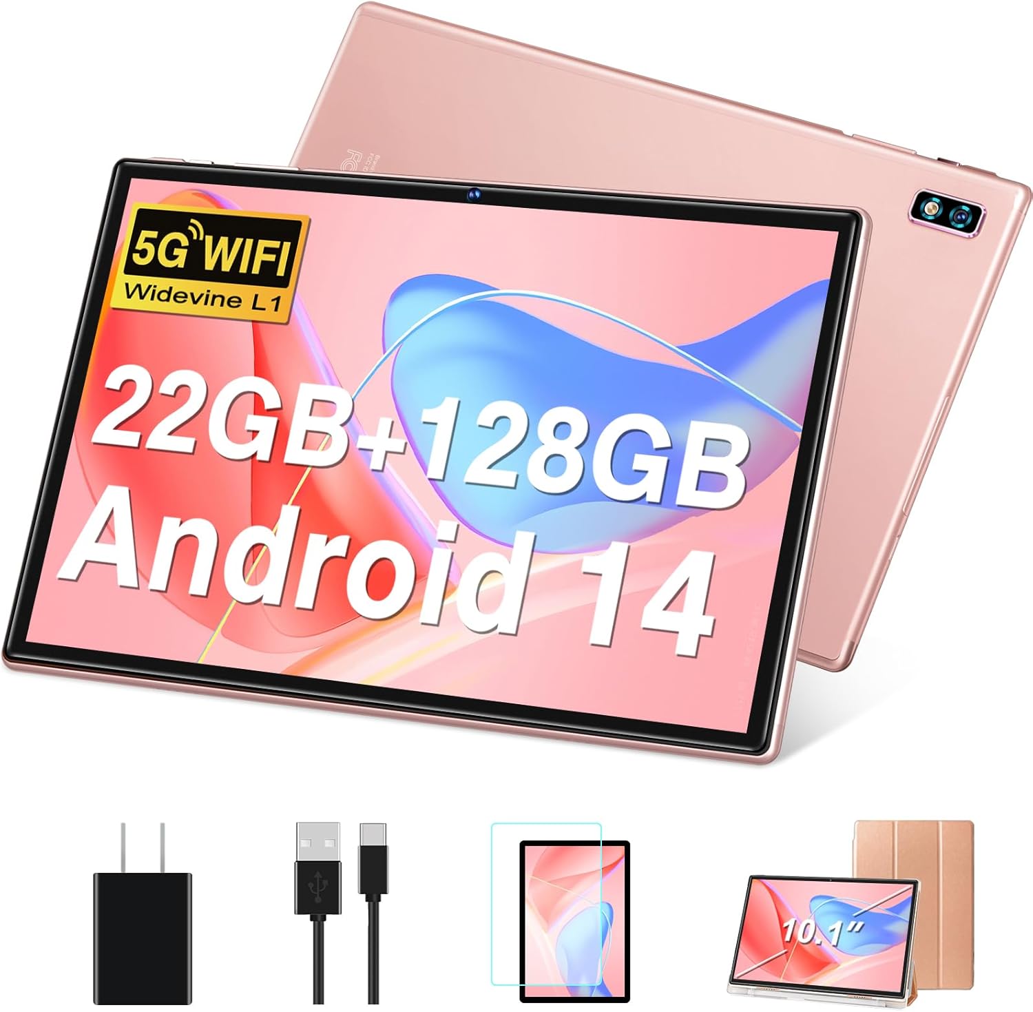 Tablet Android 14 Tablets 10.1 inch with 22GB RAM 128GB ROM, Octa-Core Processor 8000mAh TF 1TB, G+G HD IPS Display Tableta, Dual Camera, Widevine L1 Bluetooth GPS Tablet PC (Rose Gold) Tablet Android 14 Tablets 10.1 inch with 22GB RAM 128GB ROM, Octa-Core Processor 8000mAh TF 1TB, G+G HD IPS Display Tableta, Dual Camera, Widevine L1 Bluetooth GPS Tablet PC (Rose Gold)
