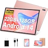 Tablet Android 14 Tablets 10.1 inch with 22GB RAM 128GB ROM, Octa-Core Processor 8000mAh TF 1TB, G+G HD IPS Display Tableta, Dual Camera, Widevine L1 Bluetooth GPS Tablet PC (Rose Gold)