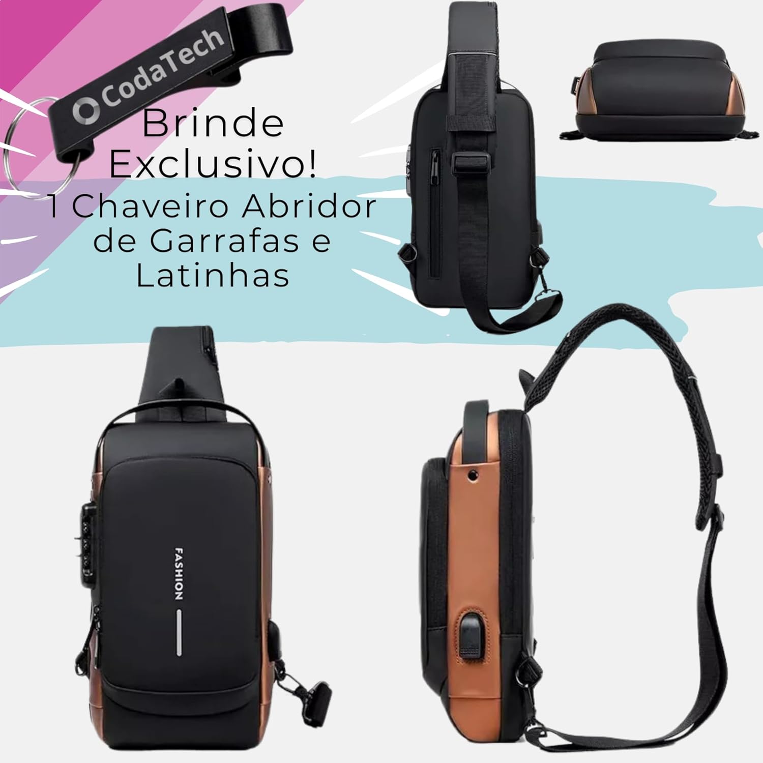 Bolsa Mochila Pochete Fashion Transversal Anti Furto impermeável Saída USB Masculina e Feminina – Shoulder Bag em promoção! Veja a oferta e mais achadinhos de Bolsas 2 Hoje é o melhor dia para comprar Bolsa Mochila Pochete Fashion Transversal Anti Furto impermeável Saída USB Masculina e Feminina – Shoulder Bag com aquele preço maroto! Promoção! Aproveite a oferta! 2