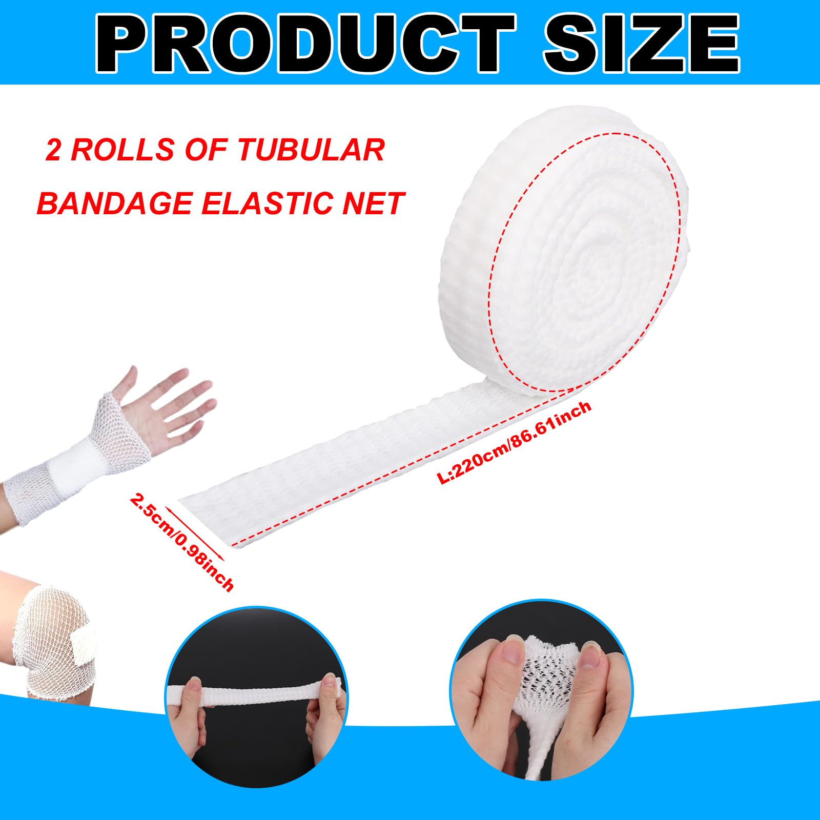 BOXOB 2 Rolls Tubular Bandage, 0.98x86.61in Tube Gauze Elastic Net Tubular Bandage for Arm Wounds Stretch Gauze Wrap Sleeve Stockinette Tubing No Tape Required for Wrapping Wet Dry Dressing Retention — Amazon image 2