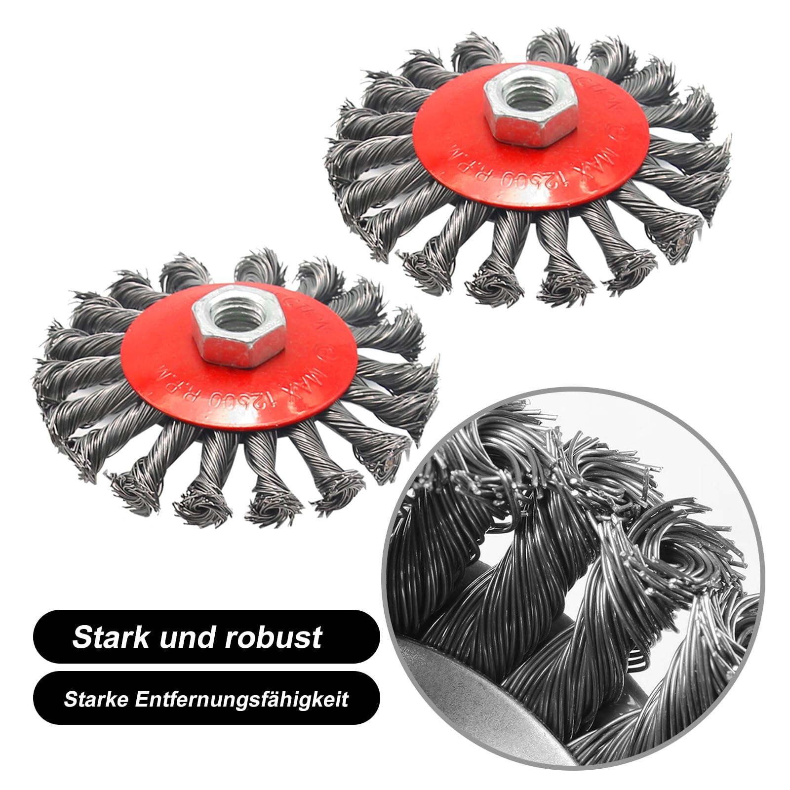 Grinding Brushes, Pack of 4, Cup Brush, Wire Brush, Angle Grinder, Disc Brush, Cup Brush, Diameter 75 mm, M14 Braid Brush - Image 3