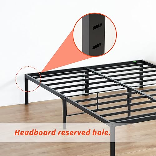 Miniatura 27 de PrimaSleep PT-2000 Marco de Cama de Acero Antideslizante de 35.5 cm de altura, simple y resistente, Acero, Negro