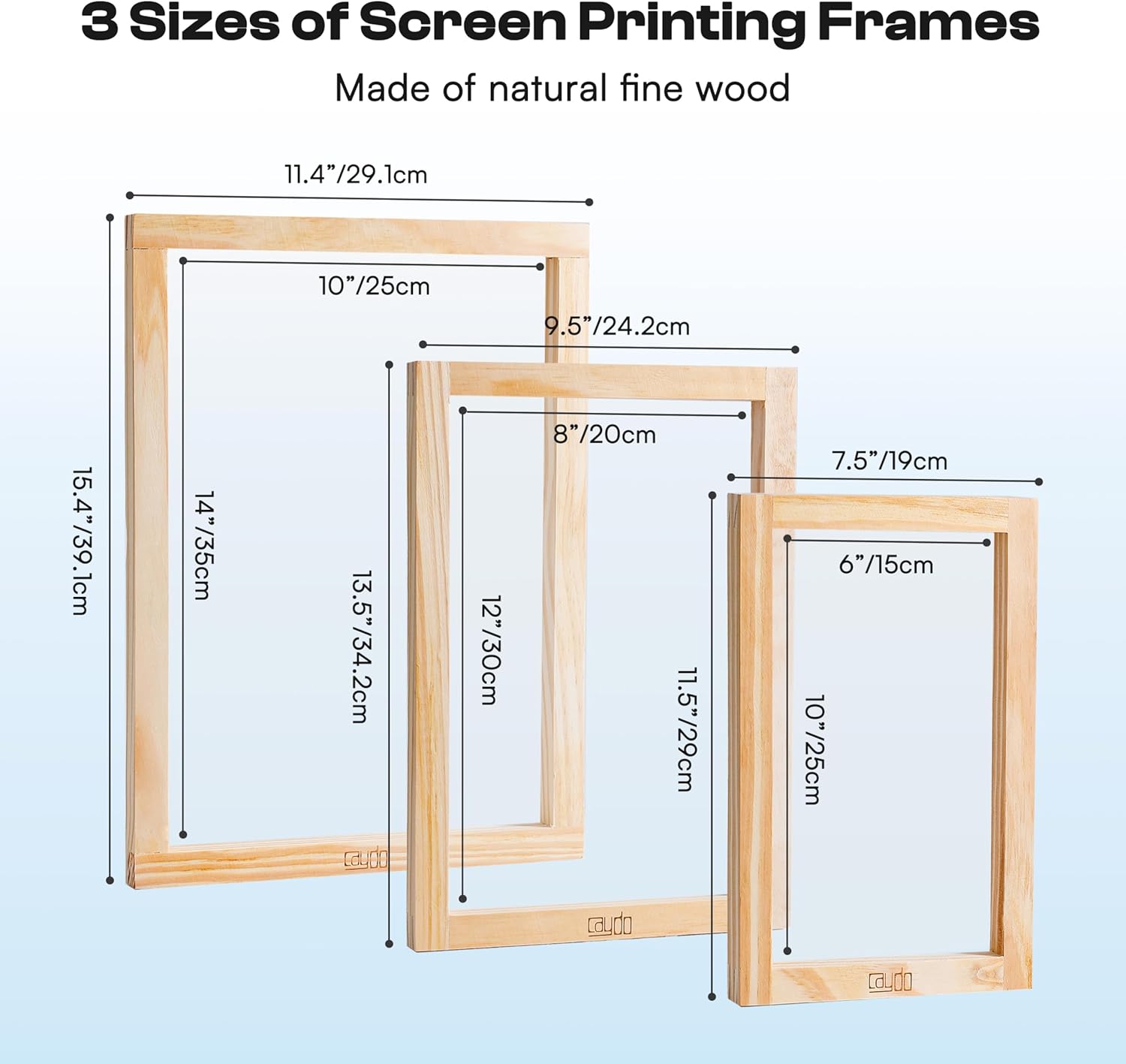 Caydo 57 Pieces All-in-One Screen Printing Kit with 3 Sizes Wood Screen Printing Frames, 15 A4 Size Inkjet Transparency Films, 6 Colors Screen Printing Ink, Photo Emulsion, Squeegee and Scoop Coater