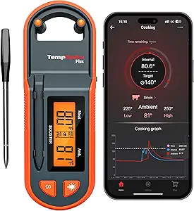 Thermopro TempSpike 600 ft Wireless Meat Thermometer Digital with Ultra-Thinner Probe, Bluetooth Meat Thermometer Wireless with LCD-Enhanced Booster for BBQ Grill Smoker Rotisserie Sous Vide