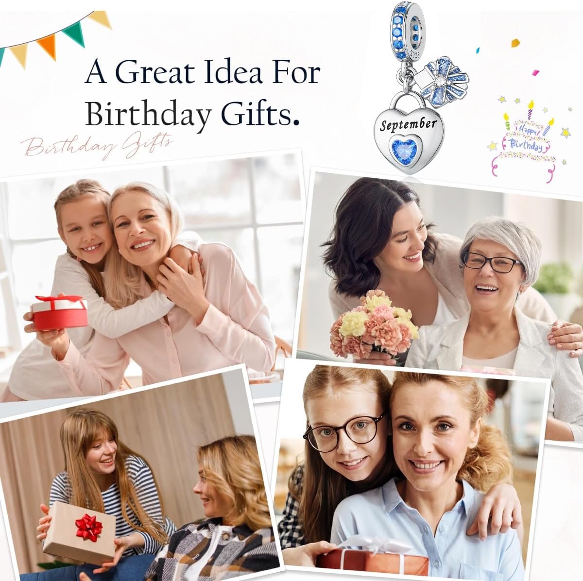 925 Sterling Silver Heart Birthstone Charms for Bracelets and Necklaces Happy Birthday Christmas Women&Mom Jewelry Gifts - Image 5