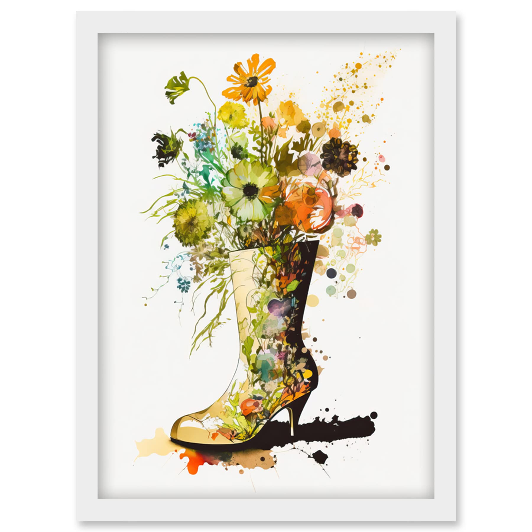 Artery8 Wildflower Bouquet in a High Heel Floral Boot Artwork Framed Wall Art Print A4