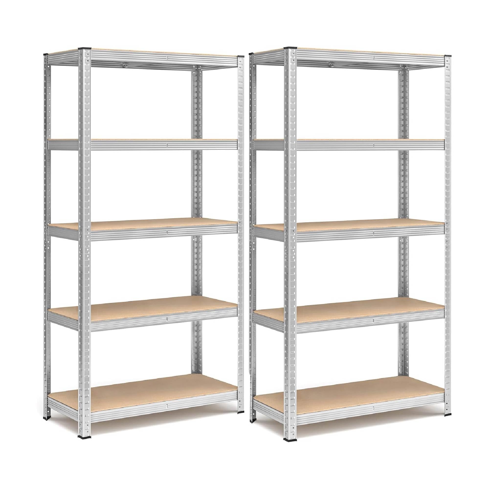Set 2 Scaffali in Metallo 40x90x180 cm – Scaffalatura a 5 Ripiani Regolabili Senza Viti, Portata 875 kg Totale (175 kg per Ripiano) – Scaffale Salvaspazio Garage Cantina Officina con Ripiani in MDF