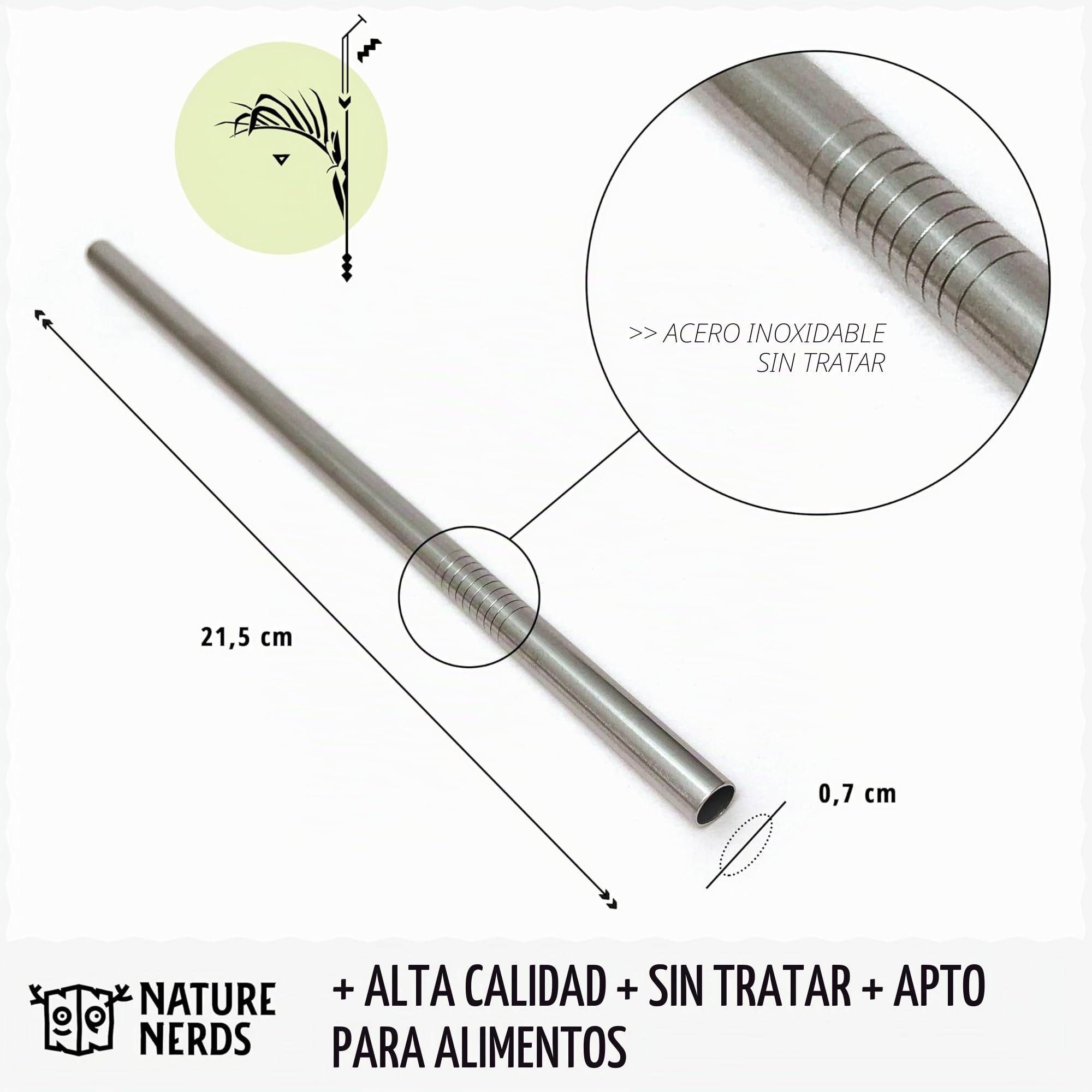 Nature Nerds - pajillas para beber reutilizables de acero inoxidable (10 piezas + cepillo de limpieza) popotes, tubos para beber - empaquetado sin plástico - (recto)