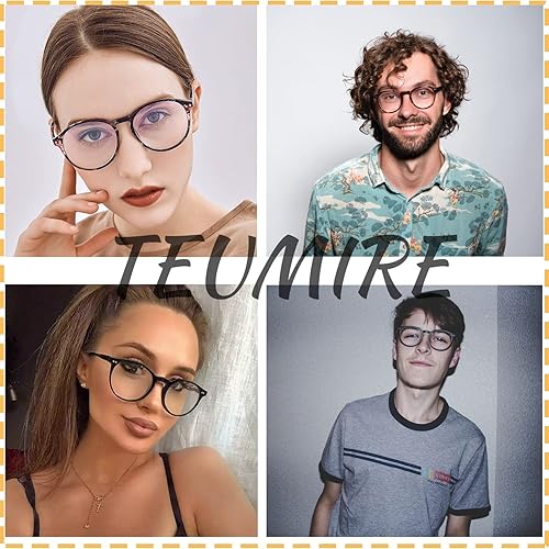 Miniatura 5 de Teumire Lentes de bloqueo de luz azul para mujeres y hombres, lentes de marco redondo retro, antifatiga ocular con filtro UV