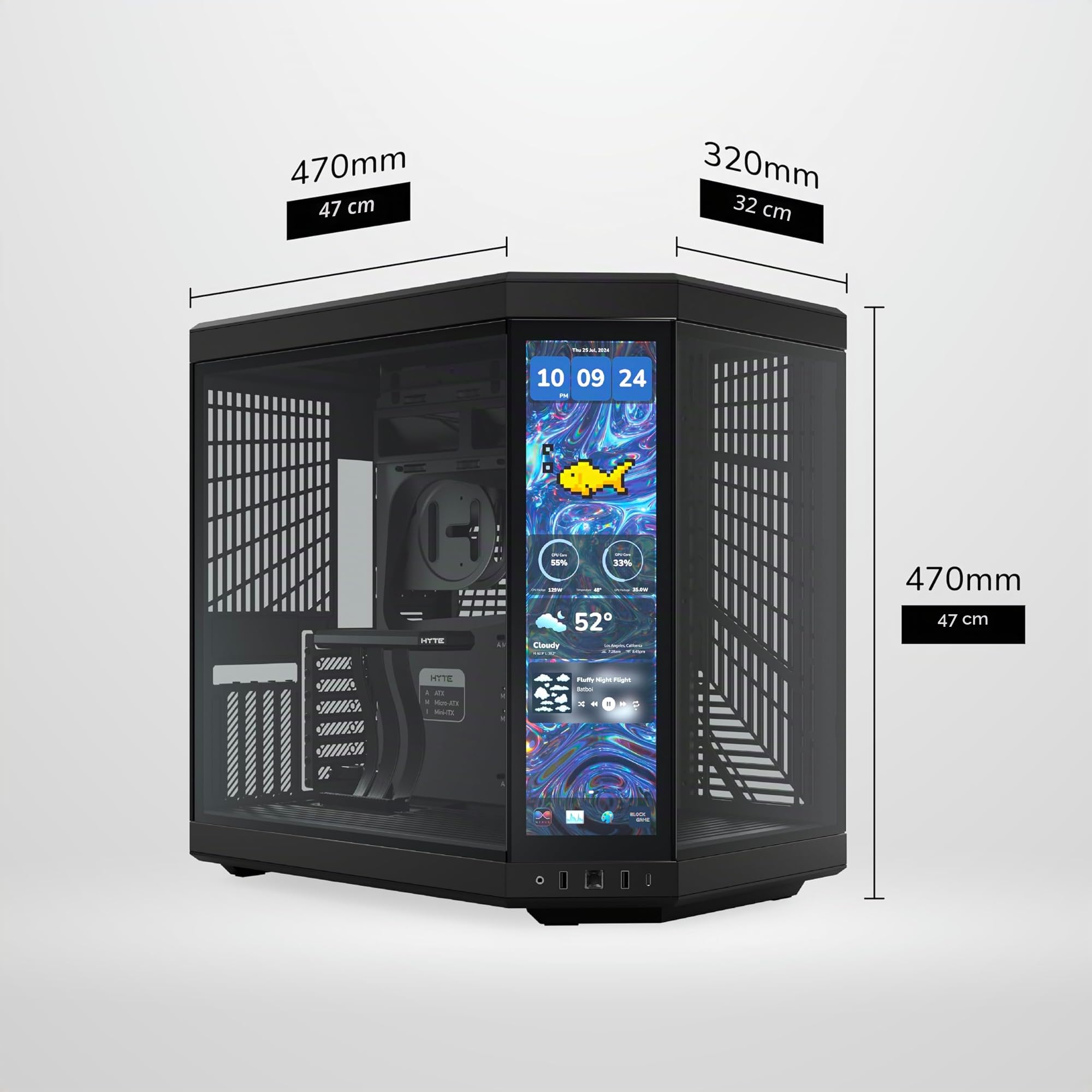 Hyte Y70 Touch Infinite Dual Chamber ATX Mid Tower - Funda estética Moderna con Pantalla táctil LCD de 2.5K integrada, Color Negro
