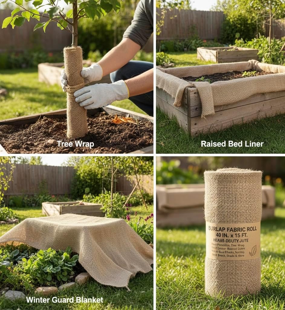 40 Inch x 15 Feet Gardening Burlap Liners - Loose Weave Jute for Raised Beds, Seed Cover & Garden Blanket (50 Sq Ft)