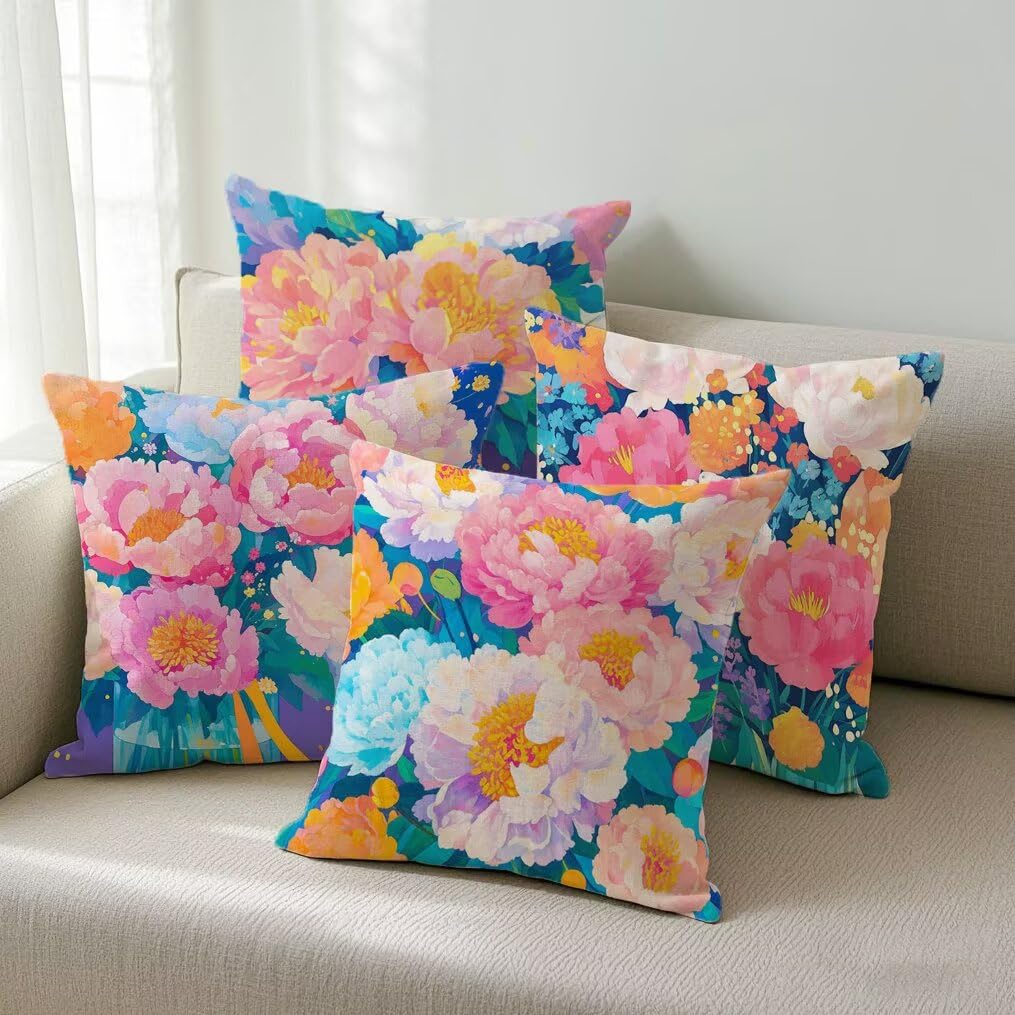 Fundas Cojines 40x40 cm Exterior Cojines Rosa Fundas de Almohada Juego de 4, Cuadrados Funda Cojin Flor Almohadas con Cremallera, Sofa Cama Decorativos para Hogar, Jardín, Salón y Dormitorio Ym623