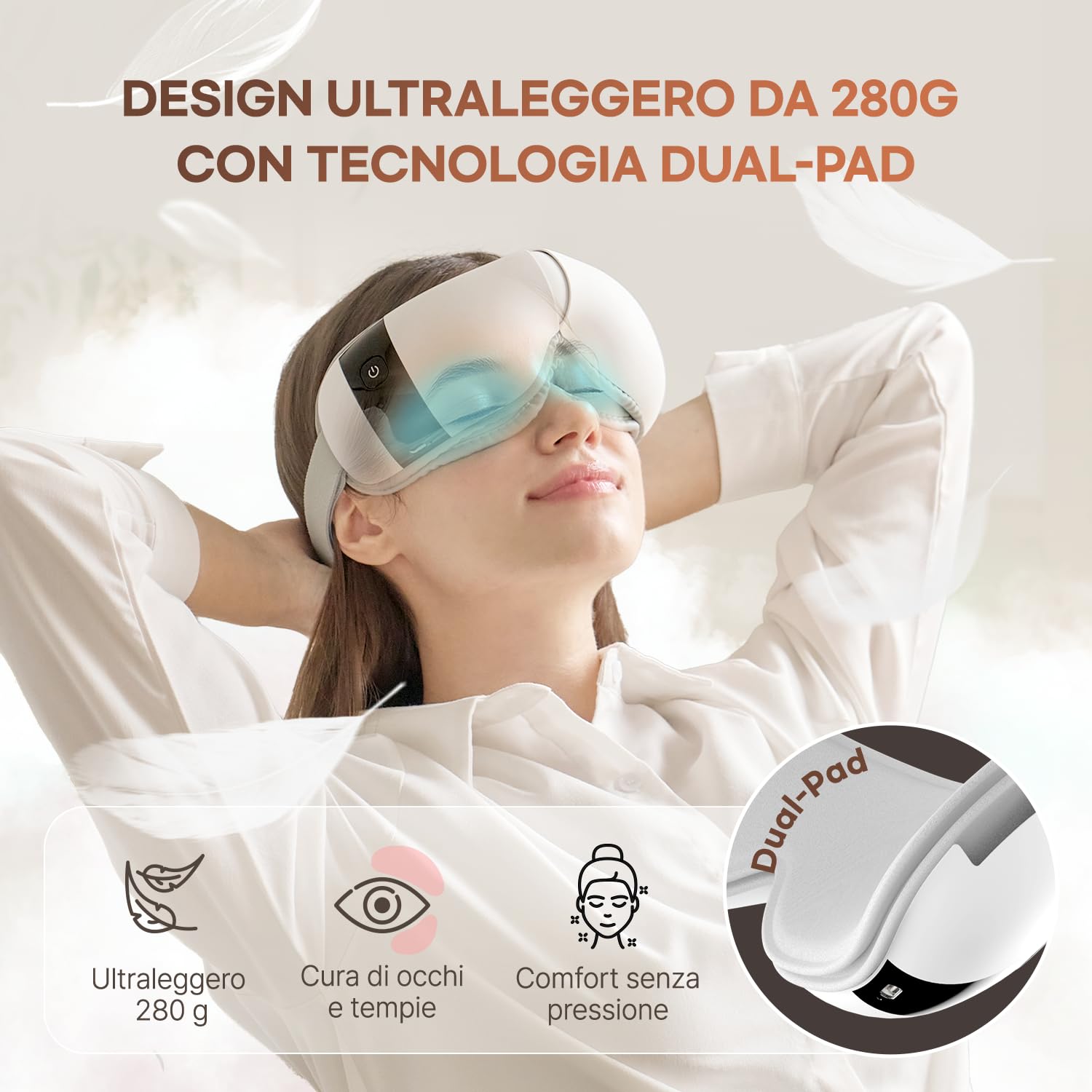 HubiCare - Massaggiatore per occhi con funzionamento silenzioso, calore e raffreddamento, cuscinetti in gel doppi per un maggiore comfort, vibrazioni airbag e musica Bluetooth per occhi secchi