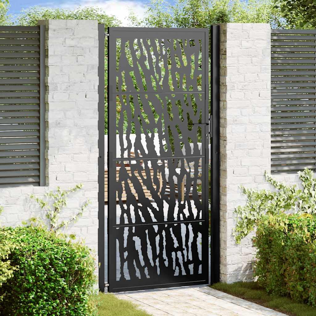 Festnight Puerta Jardin Metalica 105 x 205 cm, Puerta para Valla con Sistema de Cerradura Acero, diseño con Carril Acero/Negro
