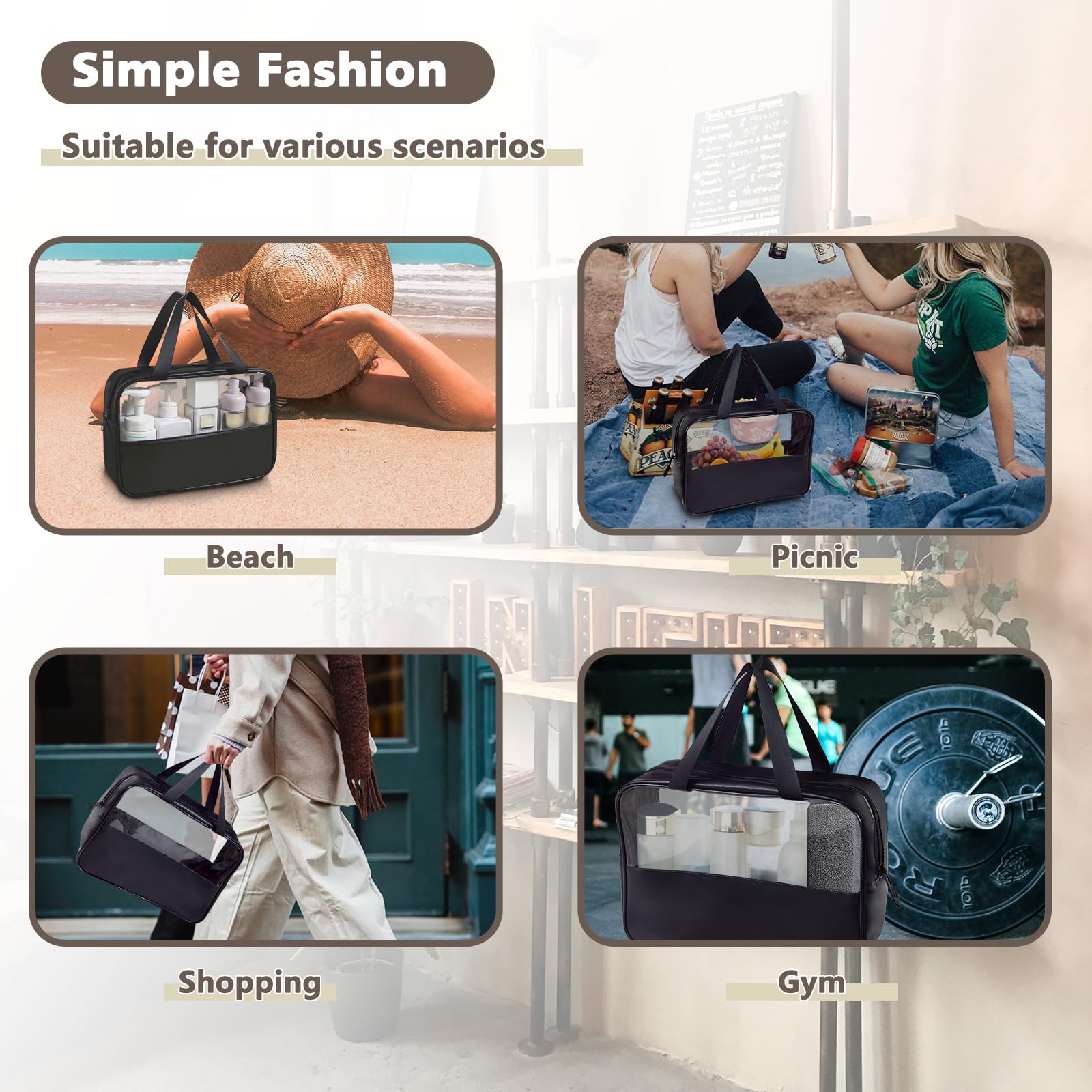 Bolsas de aseo grandes transparentes para viajes, 4 bolsas de viaje transparentes impermeables para artículos de tocador, mujeres y hombres, juego de neceser de viaje, bolsa de cosméticos de