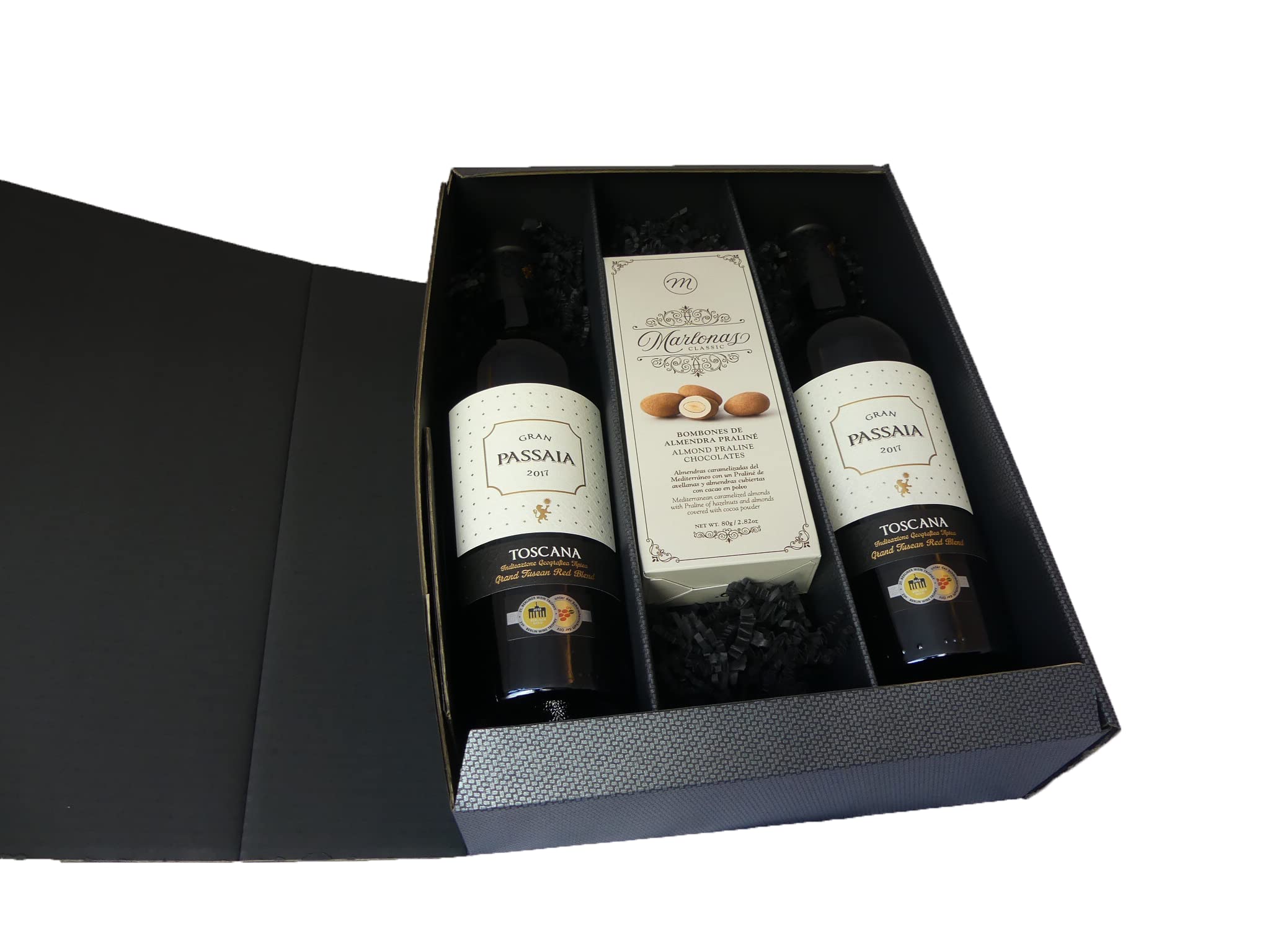 Geschenkset italienischer Rotwein aus der Toskana mit Mandelpraliné und Amaretti | Ein Weinpräsent für Genießer und Weinkenner